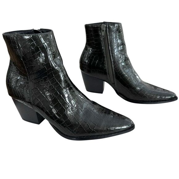 Coconuts By Matisse Pointed Toe Bootie 6 Dark Green Shimmer Embossed Faux Croc - Picture 4 of 14